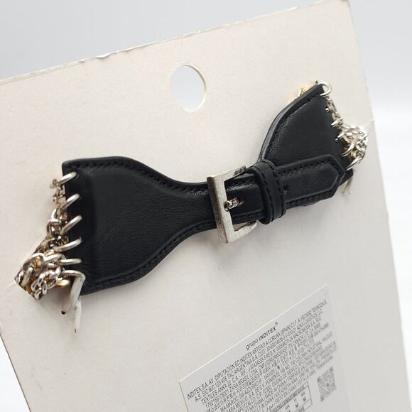 Zara Gold Silver Multi Chain Heavy Black Faux Leather Belt NWTs 4736/314/808 - Picture 5 of 6